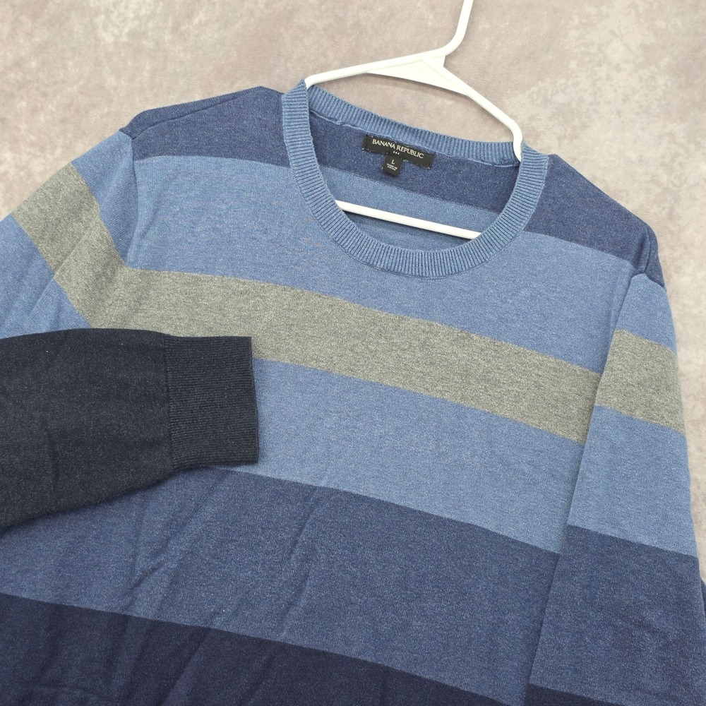 Banana Republic Striped Crewneck Sweater Mens Large Blue Grey Long Sleeve Knit